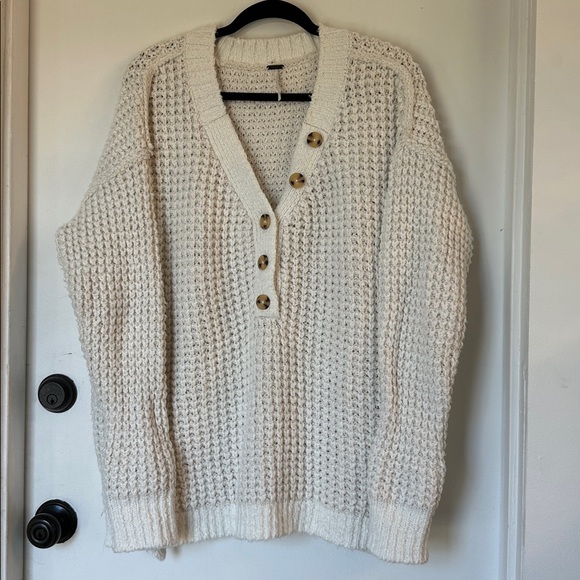 Free People Whistle Thermal Henely Top White Cloud - Picture 2 of 6